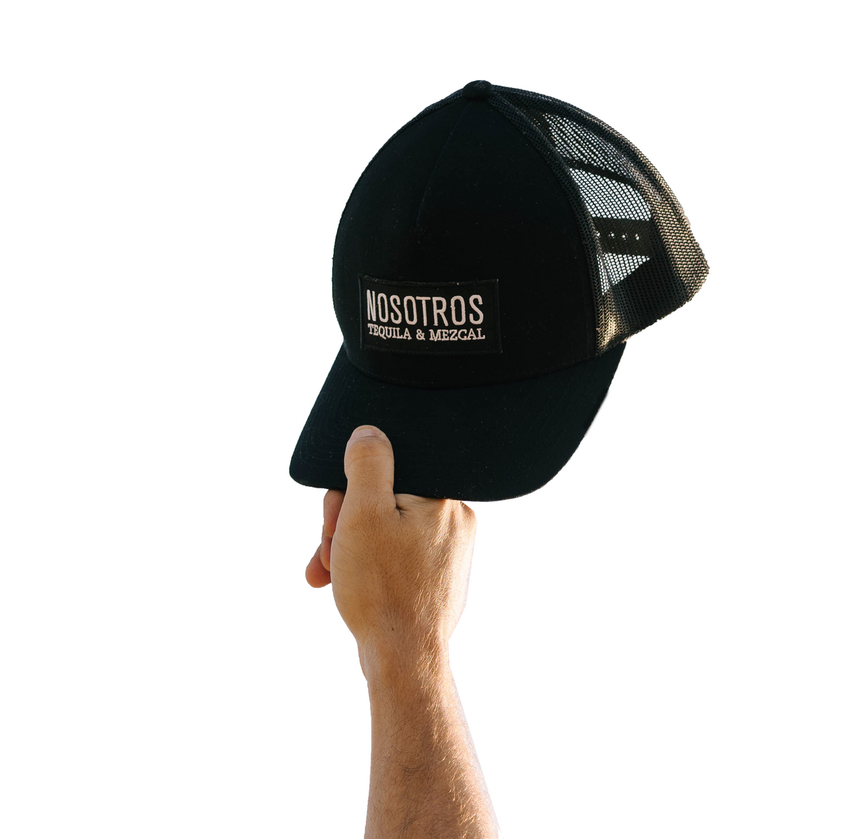 Nosotros Embroidered Patch Logo Trucker Hat Black