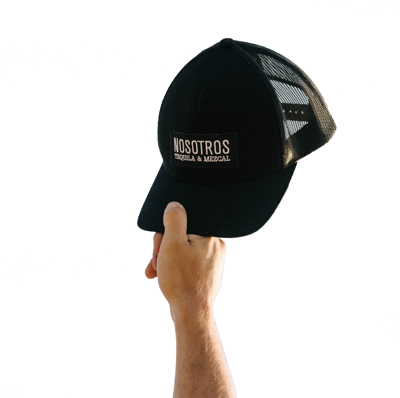 Nosotros Embroidered Patch Logo Trucker Hat Black